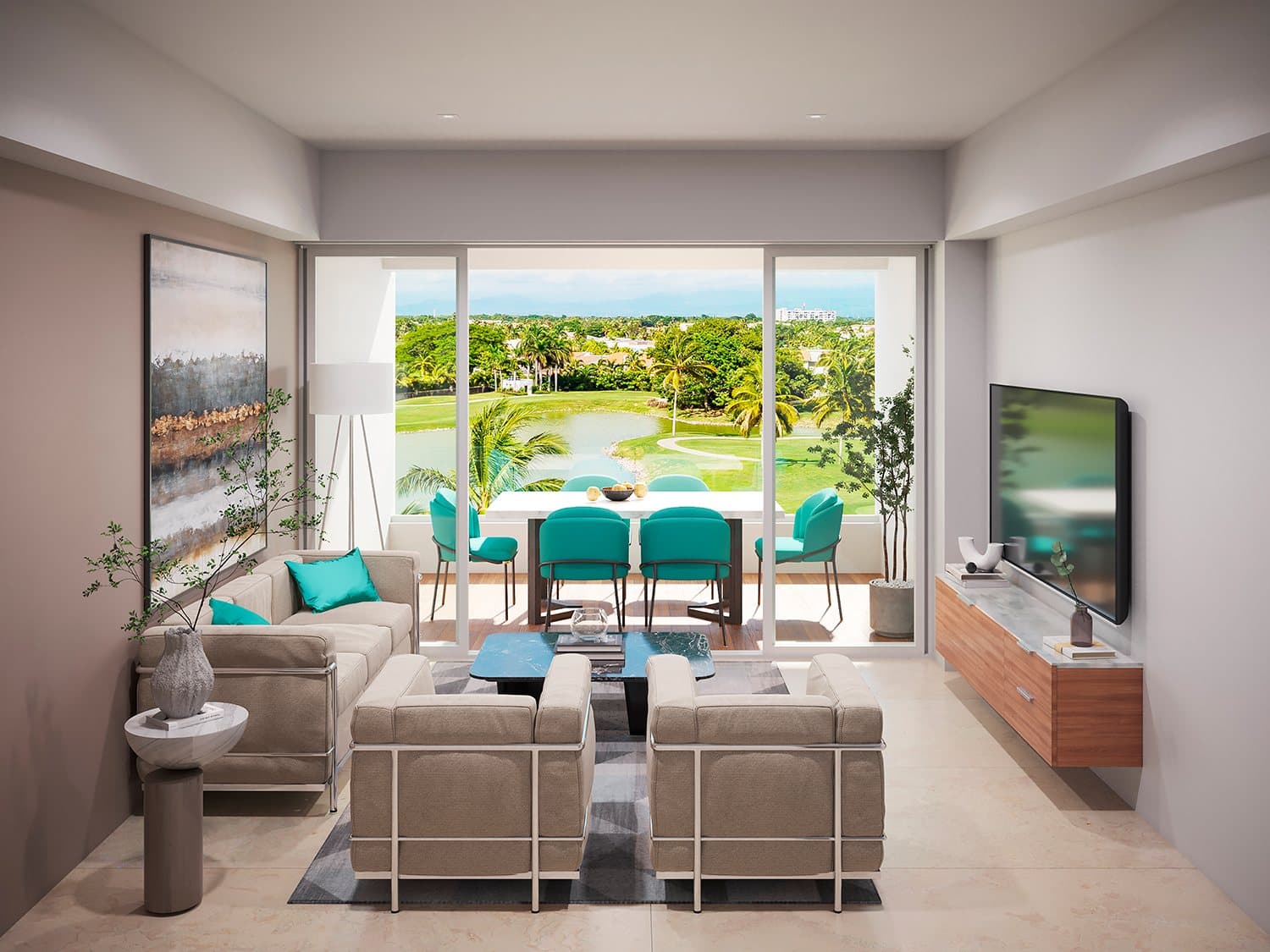 Interior: sala de 1 recámara (Vista Golf)