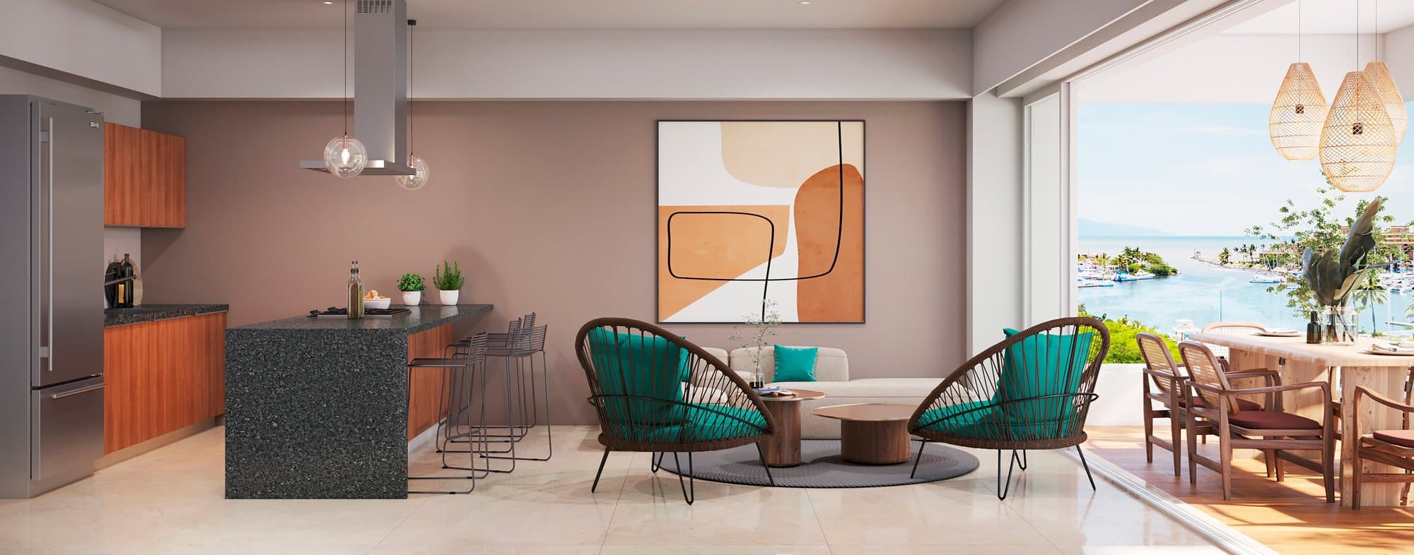 Interior: sala de 3 recámaras (Marina)